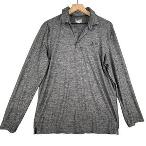 Under Armour Shirt Mens Large Gray Polo Long Sleeve Lightweight Loose UA Logo
